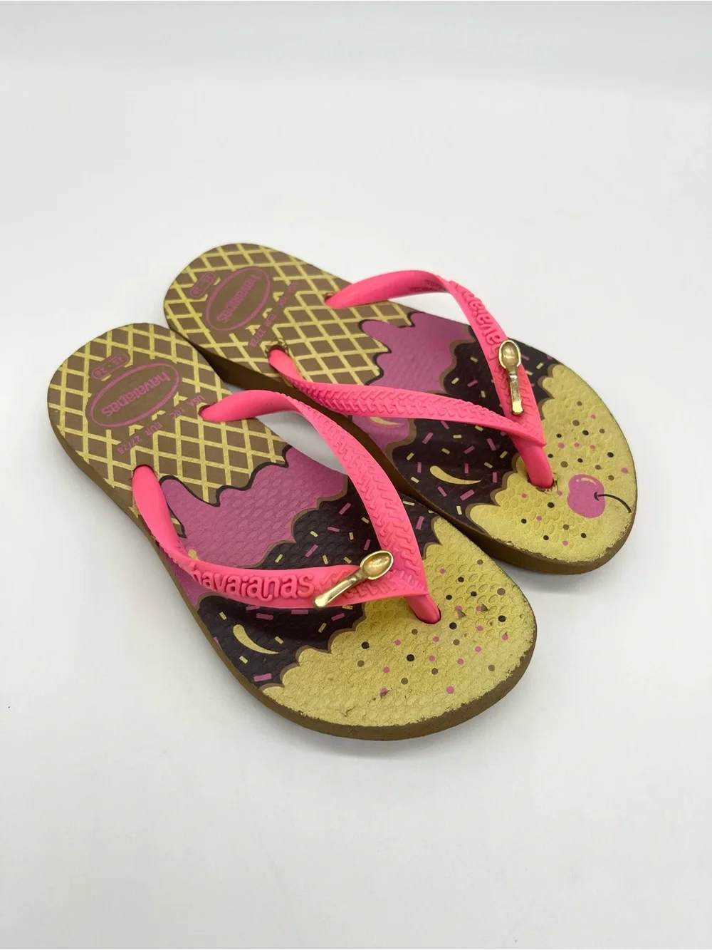 Havaianas Kids Slim Pop Ice Cream Flip Flops Pink Gold Size 25/26 10cPreowned
